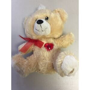 Kids Of America Valentines Day Teddy Bear Stuffed Animal Beige w/ Heart & Ribbon